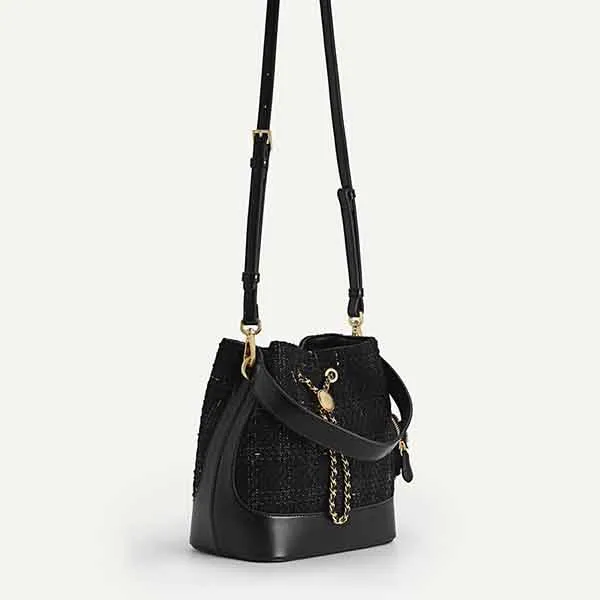 Túi Xách Tay Pedro Tweed Bucket Bag Black PW2-16390006 Màu Đen