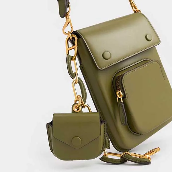 Túi Đeo Chéo Nữ Charles & Keith CNK Amber Chain-Handle Long Crossbody Bag Avocado 81210003 Màu Xanh Bơ