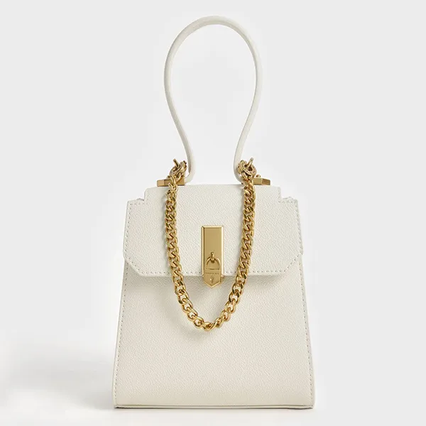 Túi Xách Nữ Charles & Keith CNK Geometric Top Handle Chain-Link Bag 50270882-1 Màu Kem