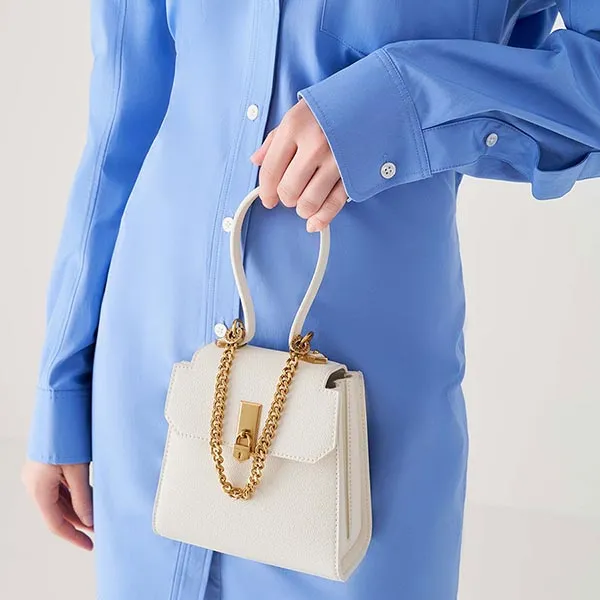 Túi Đeo Chéo Nữ Charles & Keith CNK Geometric Top Handle Chain-Link Bag - Cream 50270882-1 Màu Trắng