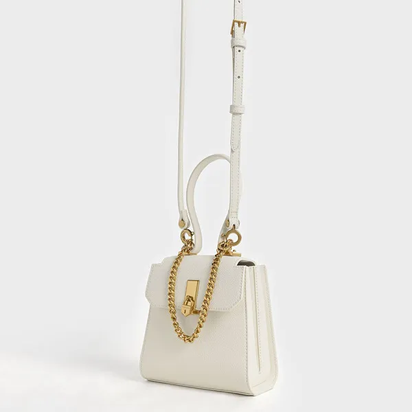 Túi Đeo Chéo Nữ Charles & Keith CNK Geometric Top Handle Chain-Link Bag - Cream 50270882-1 Màu Trắng