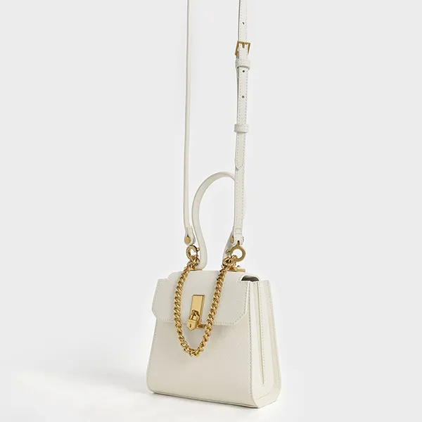 Túi Xách Nữ Charles & Keith CNK Geometric Top Handle Chain-Link Bag 50270882-1 Màu Kem