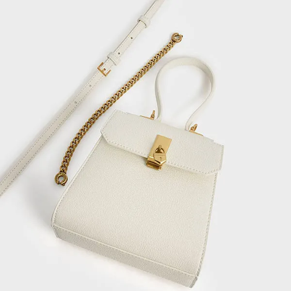 Túi Đeo Chéo Nữ Charles & Keith CNK Geometric Top Handle Chain-Link Bag - Cream 50270882-1 Màu Trắng