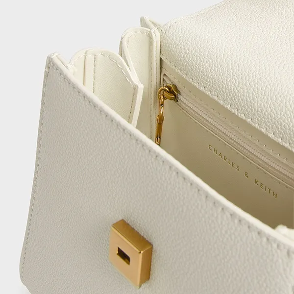 Túi Xách Nữ Charles & Keith CNK Geometric Top Handle Chain-Link Bag 50270882-1 Màu Kem