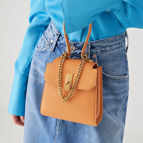 Túi Xách Nữ Charles & Keith CNK Geometric Top Handle Chain-Link Bag 50270882-1 Màu Cam Nâu