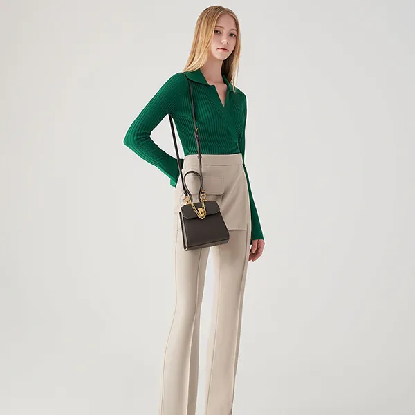 Túi Xách Nữ Charles & Keith CNK Geometric Top Handle Chain-Link Bag 50270882-1 Màu Đen Rêu