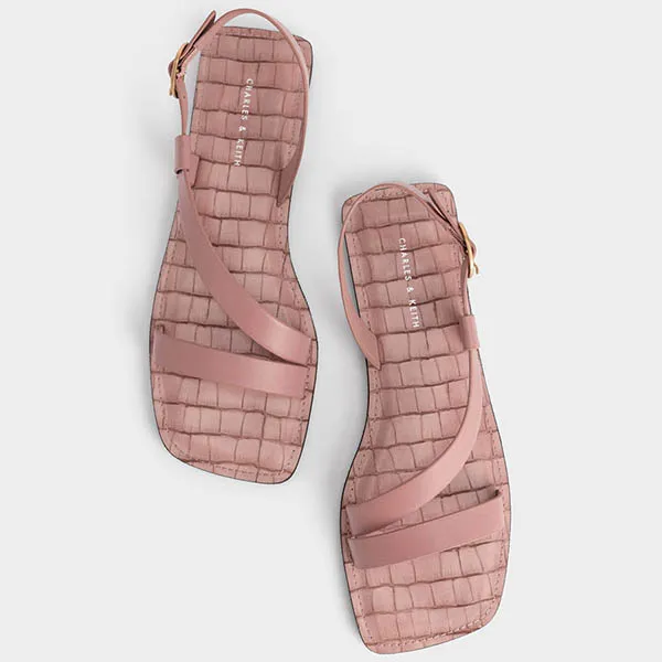 Dép Nữ Charles & Keith CNK Asymmetric Slingback Flat Sandals - Pink CK1-70060591 Màu Hồng