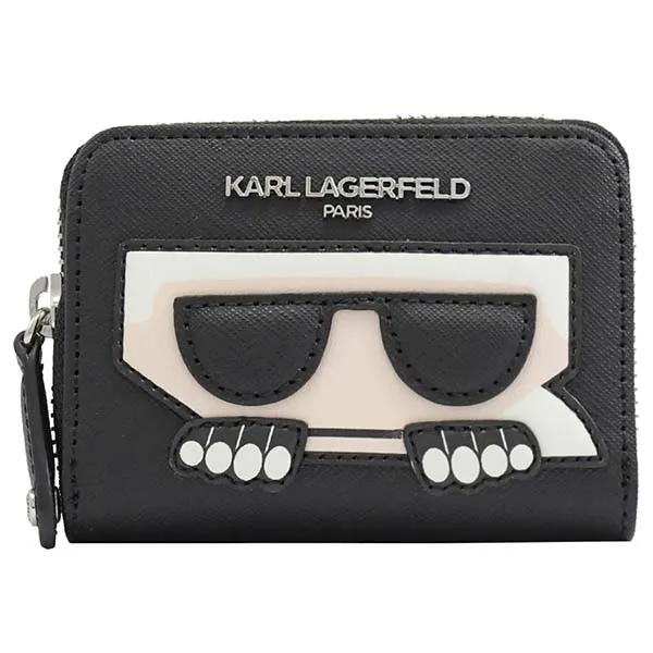 Ví Karl Lagerfeld Carl Doll Scratch-Resistant Leather Zipper Card Holder Coin Purse Màu Đen - Túi xách - Vua Hàng Hiệu
