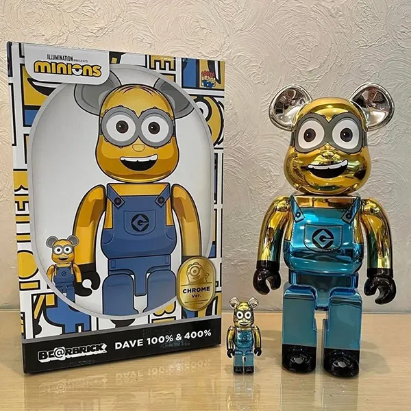 Đồ Chơi Mô Hình Bearbrick Dave Chrome Ver SS21 Màu Vàng Xanh Size 100% + 400%