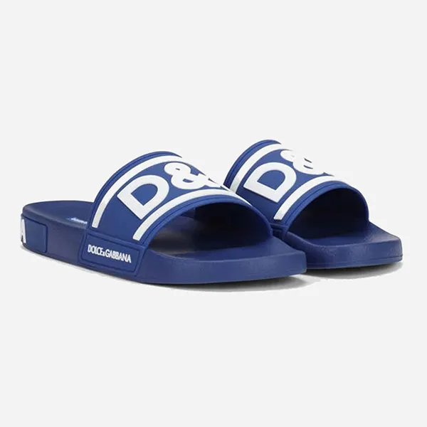 Dép Dolce & Gabbana D&G Slide Sandals With Logo Màu Xanh Blue - 1