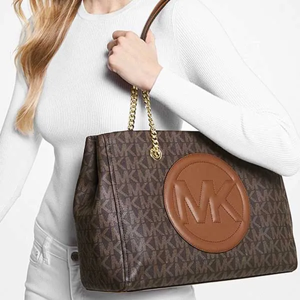Túi Đeo Vai Michael Kors MK Brynn Large Logo And Faux Leather Tote Bag Màu Nâu Đen