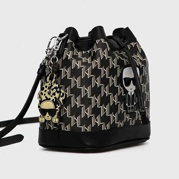 Túi Đeo Chéo Karl Lagerfeld K/Ikonik Monogram Bucket Bag With Karlimal Charm 220W3051 Màu Đen
