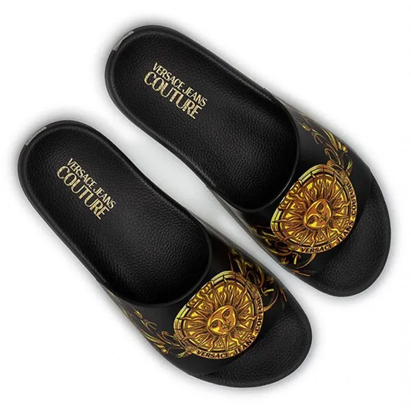 Dép Versace Jeans Couture Sun Black 72YA3SQ4 ZS203 G89 Màu Vàng Đen Size 41
