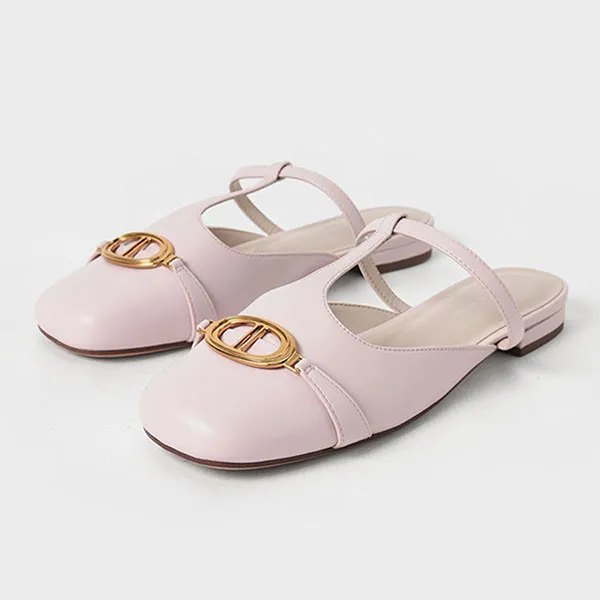 Giày Sục Nữ Charles & Keith CNK Metallic Accent Cut-Out Flat Mules 70900383 Light Pink Màu Hồng Nhạt
