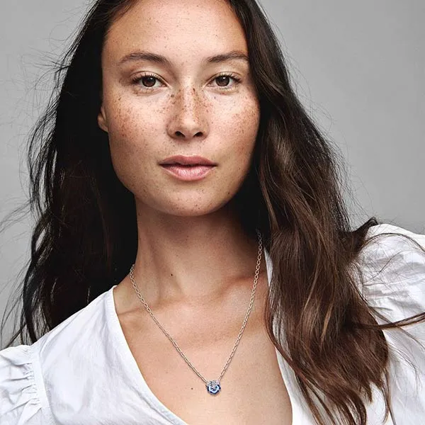 Dây Chuyền Pandora Blue Pansy Flower Pendant Necklace 390770C01 Màu Bạc Đính Đá Xanh