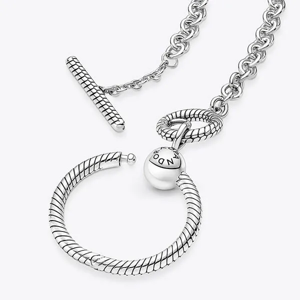 Dây Chuyền Pandora Moments O Pendant T-bar Necklace 391157C00-50 Màu Bạc