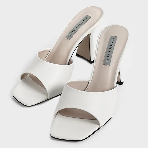 Dép Cao Gót Nữ Charles & Keith CNK Square Toe Heeled Mules 60050950 Màu Trắng Size 37