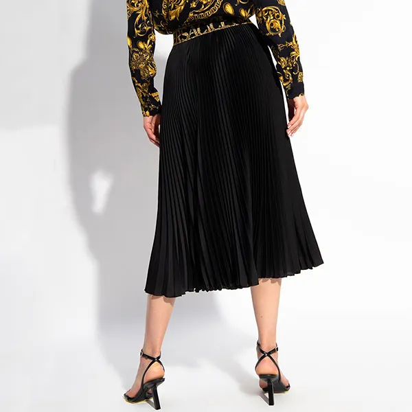 Chân Váy Dáng Dài Versace Jeans Couture Pleated Skirt Họa Tiết 71HAE805 NS006 G89 Màu Đen Vàng