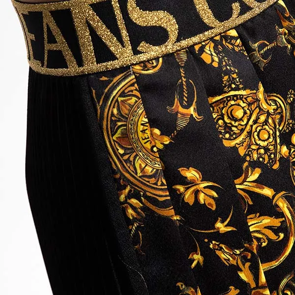 Chân Váy Dáng Dài Versace Jeans Couture Pleated Skirt Họa Tiết 71HAE805 NS006 G89 Màu Đen Vàng