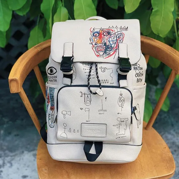 Balo Coach Nam X Jean Michel Basquiat Track Backpack Màu Trắng Kem