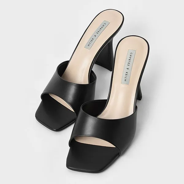 Dép Cao Gót Nữ Charles & Keith CNK Square Toe Heeled Mules 60050950 Màu Đen Size 38