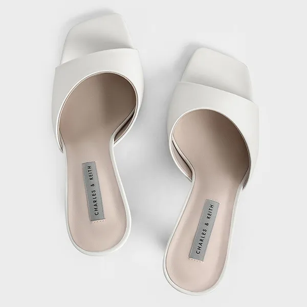 Dép Cao Gót Nữ Charles & Keith CNK Square Toe Heeled Mules 60050950 Màu Trắng Size 37