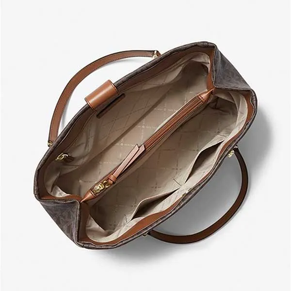 Túi Đeo Vai Michael Kors MK Brynn Large Logo And Faux Leather Tote Bag Màu Nâu Đen