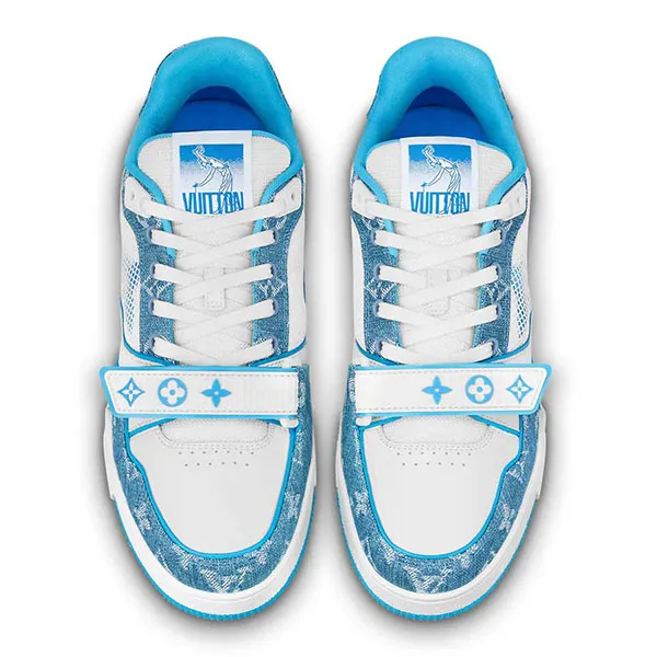 Giày Thể Thao Nam Louis Vuitton LV Trainer Sneaker 1A9ZI6 Màu Trắng Phối Xanh