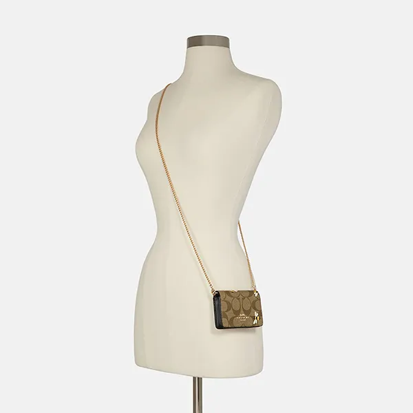 Ví Nữ Coach Mini Wallet On A Chain In Signature Canvas With Bee Print Màu Gold Khaki