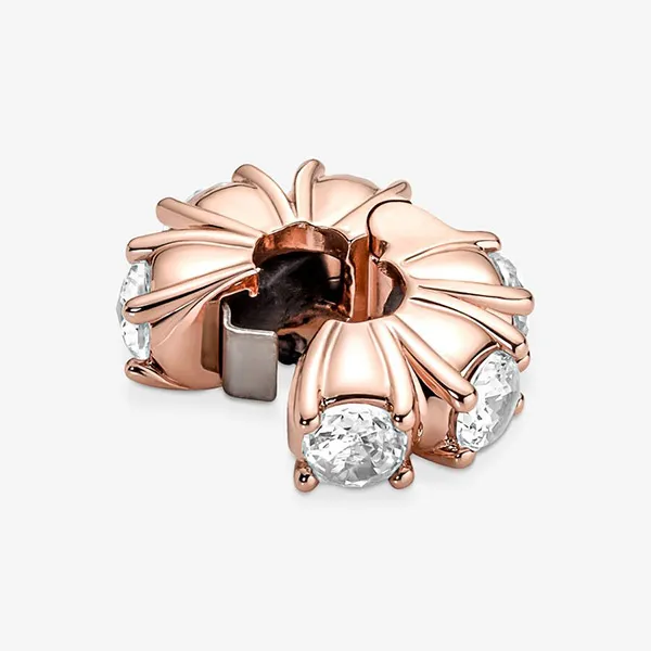 Hạt Vòng Charm Pandora Long Pronged Sparkling Clip 780046C01 Màu Vàng Hồng