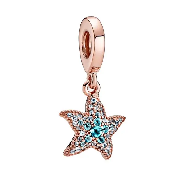 Hạt Vòng Charm Pandora Sparkling Starfish Dangle Charm 788942C01 Màu Vàng Hồng