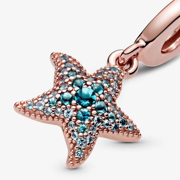 Hạt Vòng Charm Pandora Sparkling Starfish Dangle Charm 788942C01 Màu Vàng Hồng