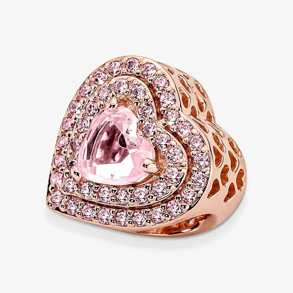 Hạt Vòng Charm Pandora Sparkling Levelled Heart 789218C01 Màu Vàng Hồng
