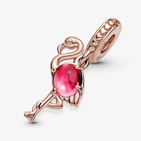 Hạt Vòng Charm Pandora Pink Murano Glass Flamingo Dangle Charm 789431C01 Màu Vàng Hồng