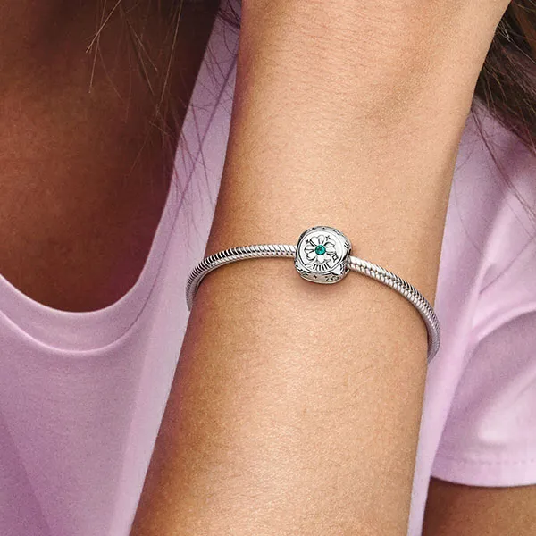 Hạt Vòng Charm Pandora Clover Horseshoe & Ladybird Three-Sided 790100C01 Màu Bạc