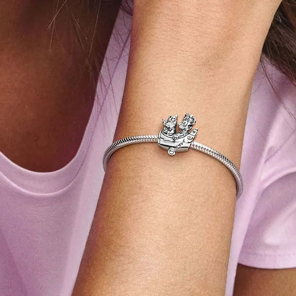 Hạt Vòng Charm Pandora Disney Mickey Mouse & Minnie Mouse Airplane 790108C00 Màu Bạc