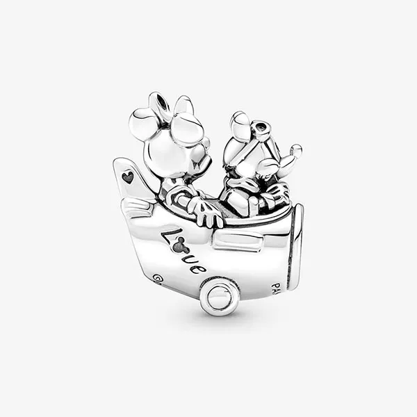 Hạt Vòng Charm Pandora Disney Mickey Mouse & Minnie Mouse Airplane 790108C00 Màu Bạc