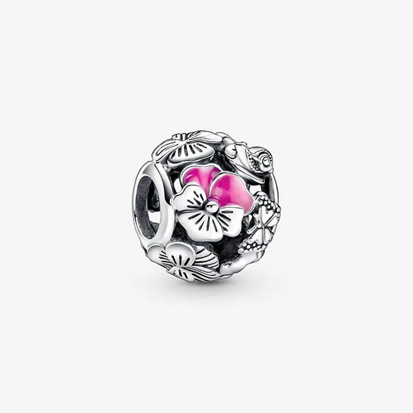 Hạt Vòng Charm Pandora Pansy Flower Friends 790759C01 Màu Hồng Bạc