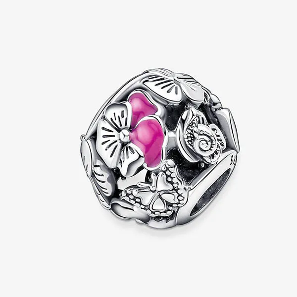 Hạt Vòng Charm Pandora Pansy Flower Friends 790759C01 Màu Hồng Bạc
