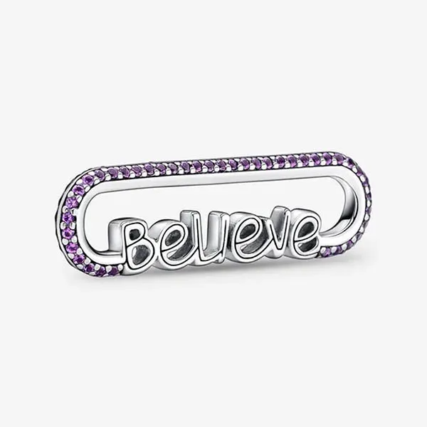 Hạt Vòng Charm Pandora Me Styling Believe Word Link 790767C01 Màu Bạc Tím