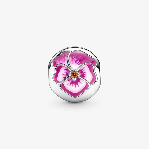 Hạt Vòng Charm Pandora Pink Pansy Flower Clip 790772C01 Màu Hồng Bạc
