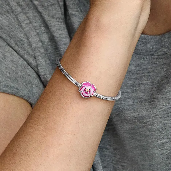 Hạt Vòng Charm Pandora Pink Pansy Flower 790777C01 Màu Hồng Bạc