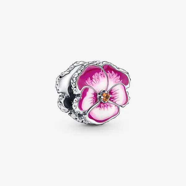 Hạt Vòng Charm Pandora Pink Pansy Flower 790777C01 Màu Hồng Bạc