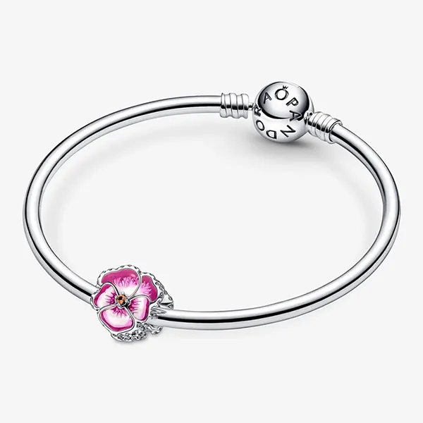 Hạt Vòng Charm Pandora Pink Pansy Flower 790777C01 Màu Hồng Bạc