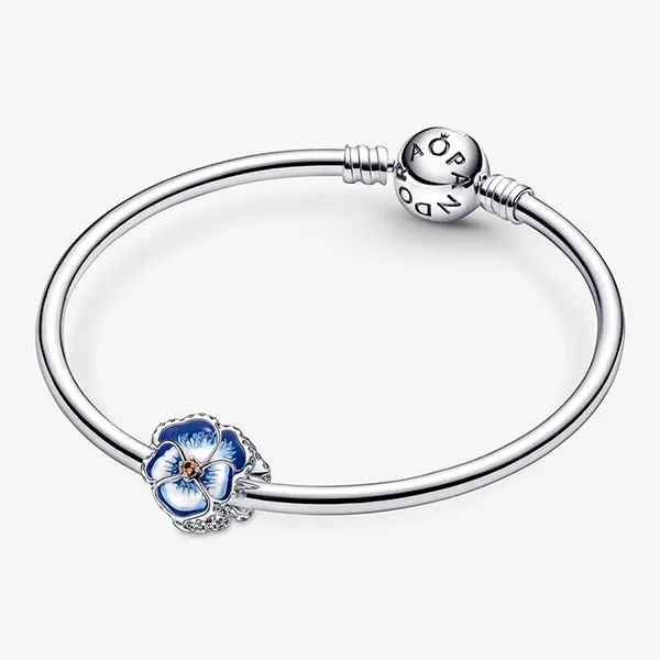 Hạt Vòng Charm Pandora Blue Pansy Flower 790777C02 Màu Xanh Bạc