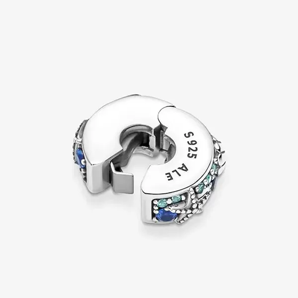 Hạt Vòng Charm Pandora Tropical Starfish & Shell Clip 791678C01 Màu Xanh