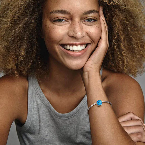 Hạt Vòng Charm Pandora Poulpe Bulles & Vagues De l'Océan 791698C01 Màu Xanh Dương