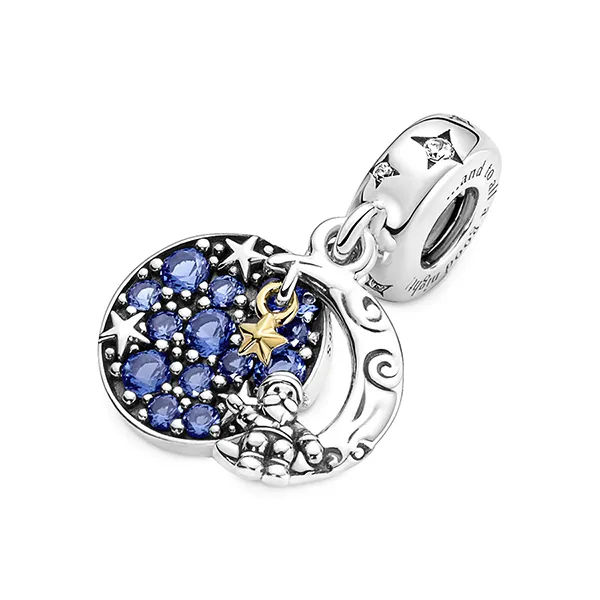 Hạt Vòng Charm Pandora Santa Claus On The Moon Double Dangle 769648C01 Màu Bạc Xanh - Trang sức - Vua Hàng Hiệu
