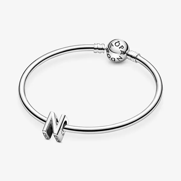 Hạt Vòng Charm Pandora Letter N Alphabet 797468 Màu Bạc