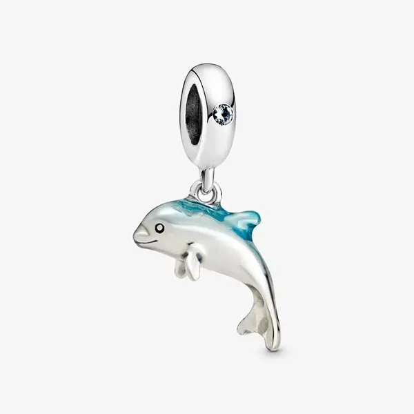 Hạt Vòng Charm Pandora Charm Pendant Dauphin Chatoyant 798947C01 Màu Xanh Bạc